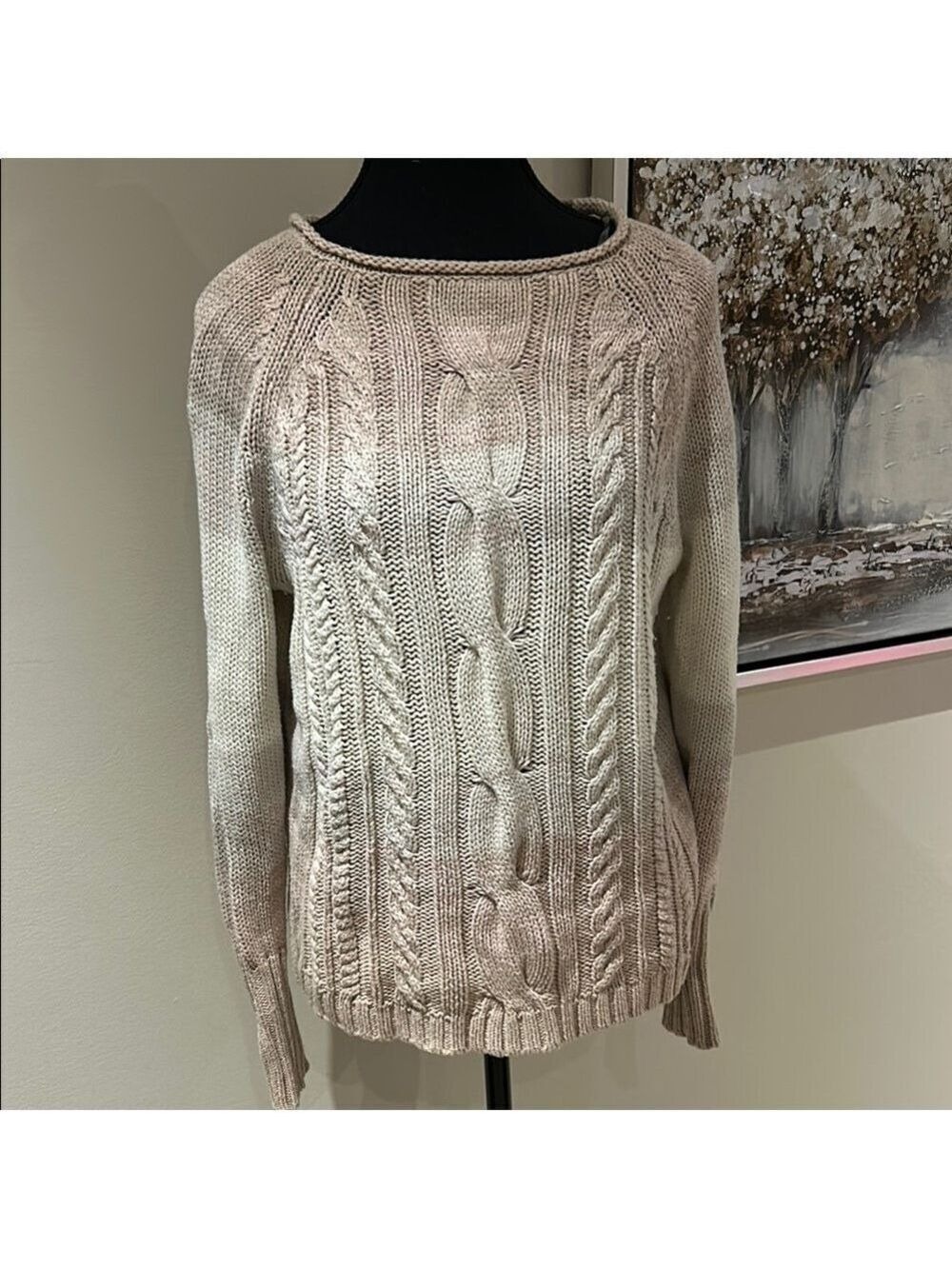 Women's Beige Cable Knit Sweater